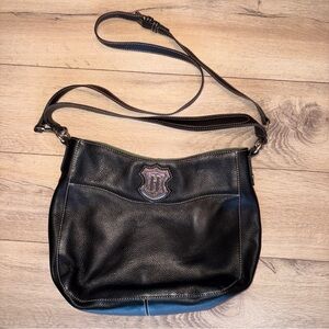 JW Hulme Shoulder Bag Crest Heritage Pebbled Black Leather Purse Classic Career